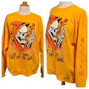 Vintage “Don’t Try Too Hard” Wicked Clothes Yellow Skull Sweatshirt - Large